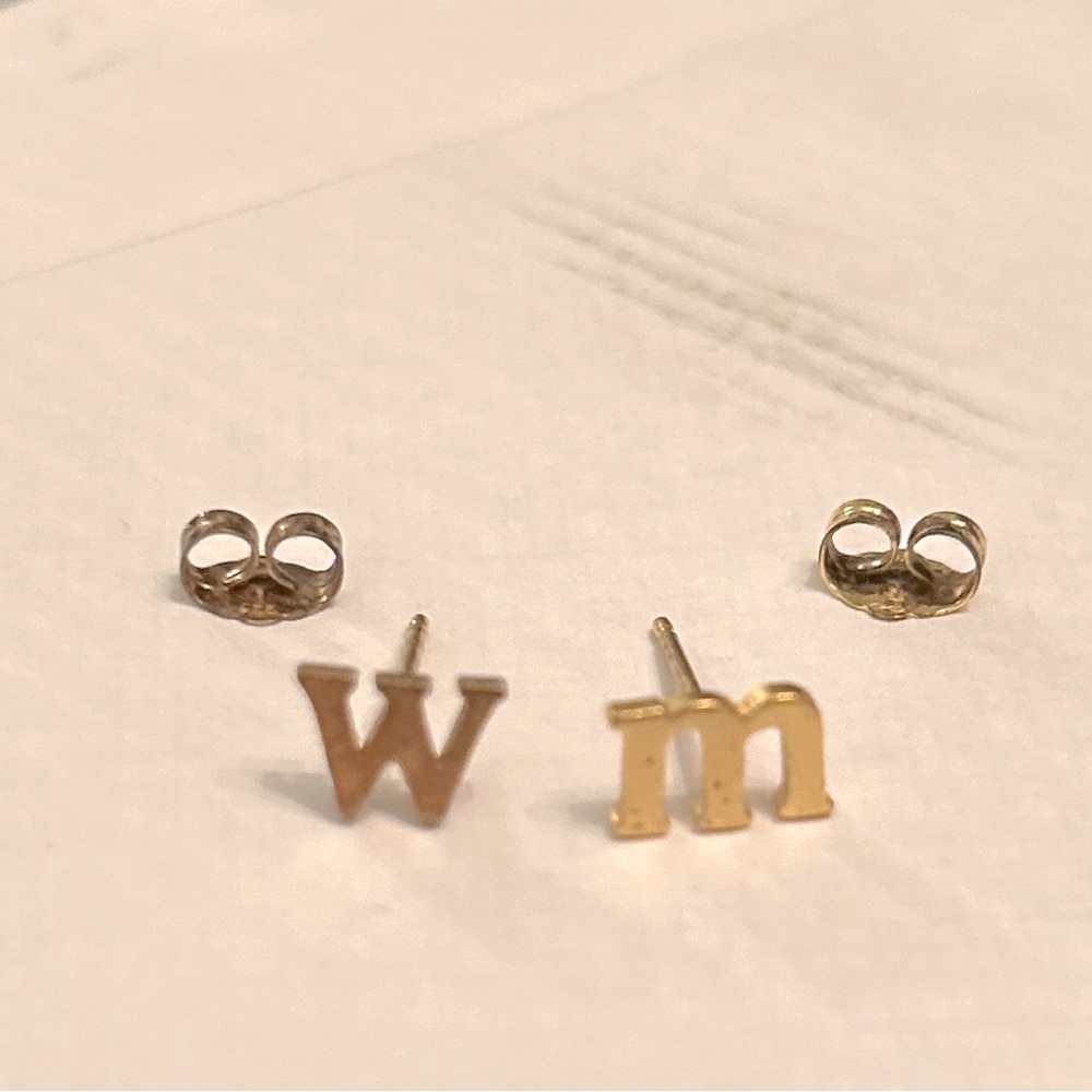 Gold plated initial stud earrings W M from Bloomies